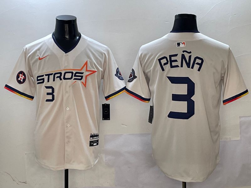 Men Houston Astros #3 Pena Cream Three generations Joint Name 2025 Nike MLB Jersey style 4112